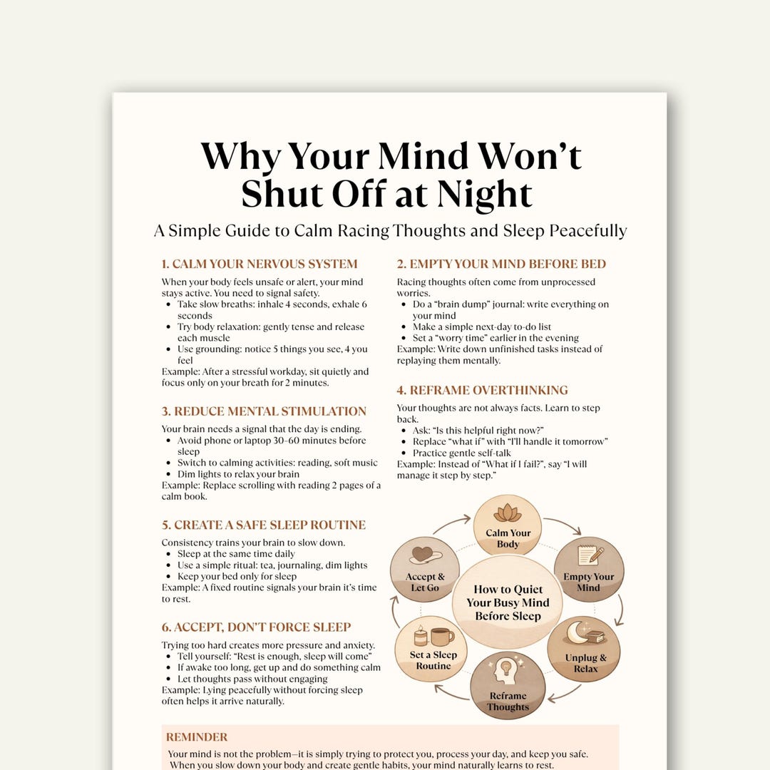 Why Your Mind Won’t Shut off at Night, Overthinking Sleep Anxiety Cheat ...