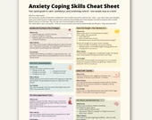 Anxiety Coping Skills Cheat Sheet, Stress Relief and Grounding Techniques Printable, Mental Health Worksheet