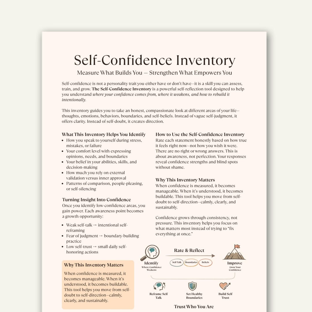 Self Confidence Inventory Cheat Sheet, Self Trust Building Printable - Etsy