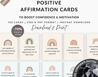 Positive Affirmation Cards Printable, Self Love and Confidence Boost Quotes, Motivation PDF Printable