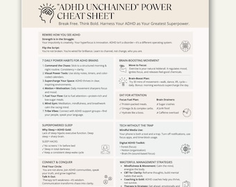 ADHD Unchained Power Cheat Sheet, ADHD Printable PDF, Focus and Productivity Mental Health Guide