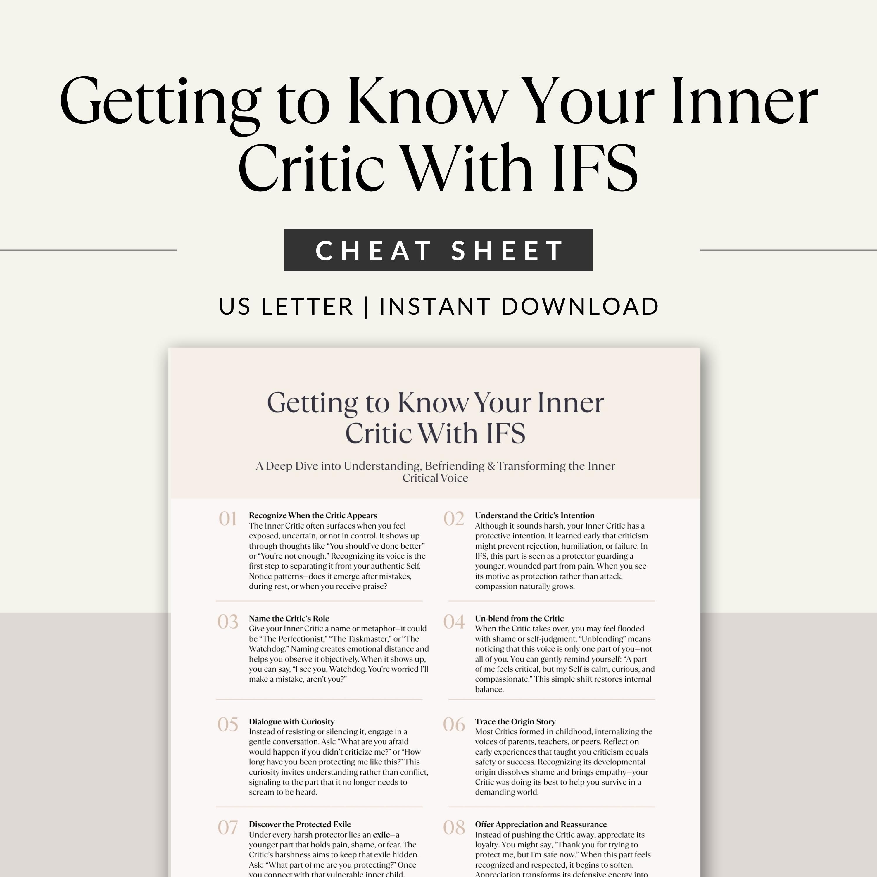 IFS Therapy Inner Critic Cheat Sheet: Self-compassion Printable (PDF ...