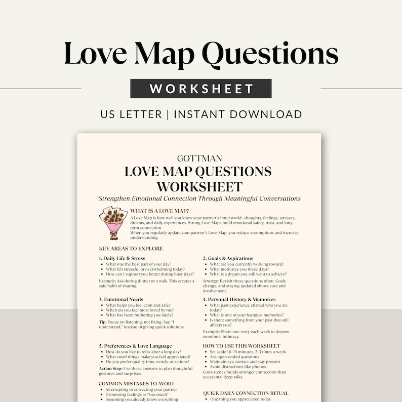 Love Maps Questionnaire.pdf Love Map Questions Worksheet, Gottman Couples Therapy Printable ...