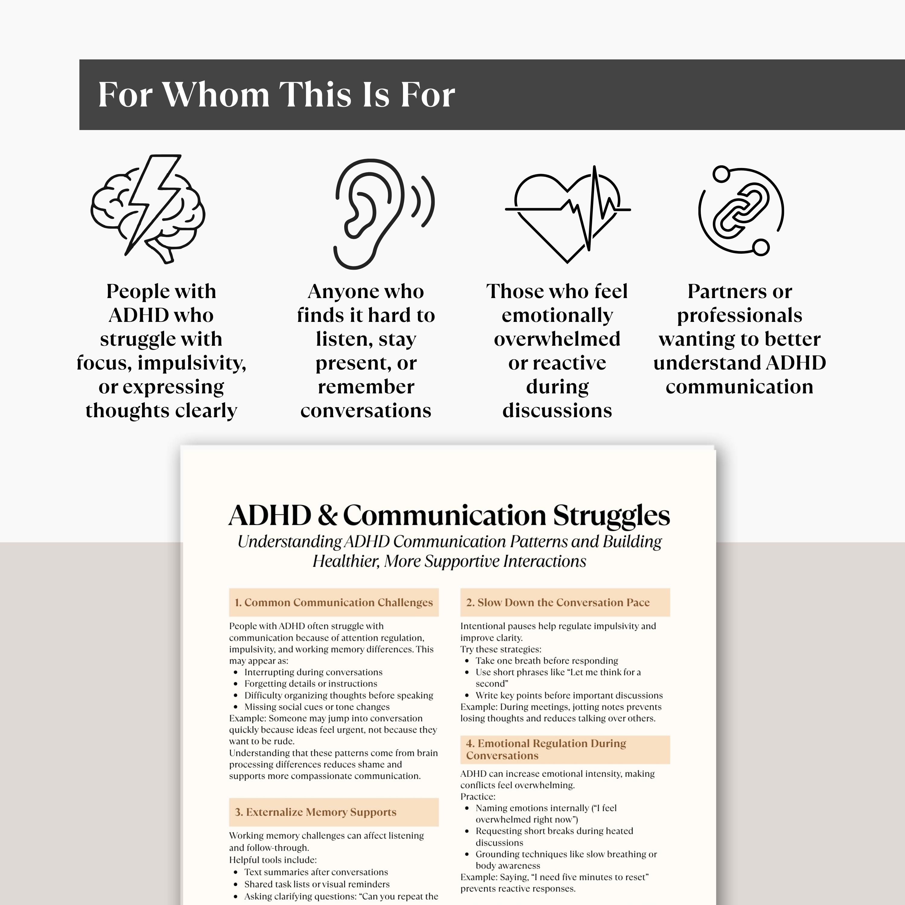 ADHD Communication Cheat Sheet Printable, Improve Focus, Listening ...