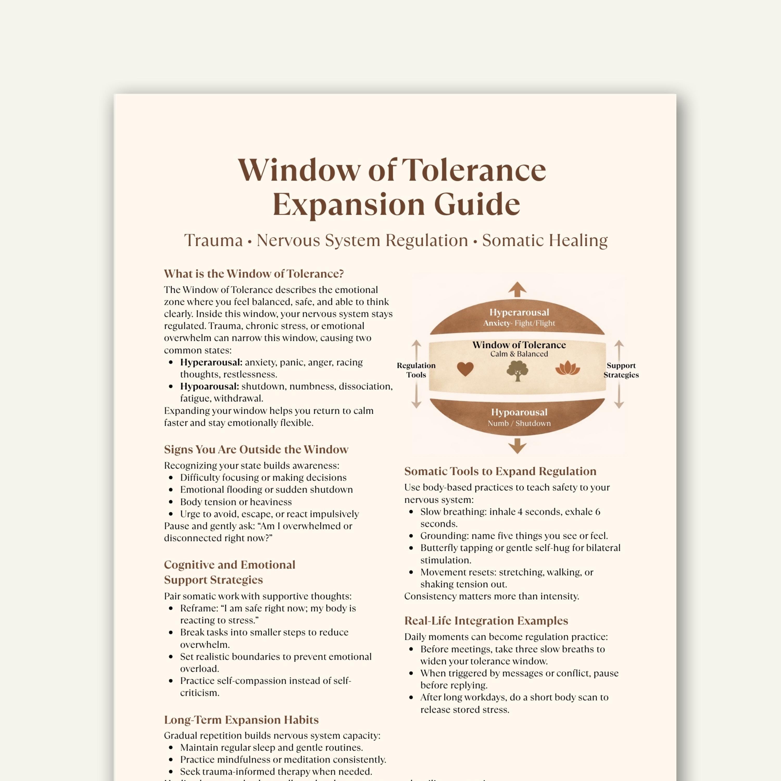 Window of Tolerance Printable, Nervous System Regulation and Trauma ...