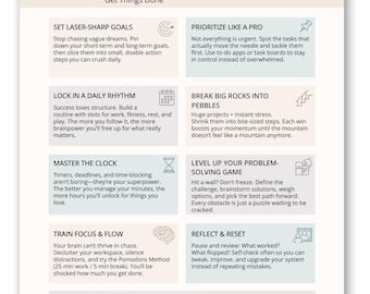 Executive Function Cheat Sheet, ADHD Productivity, Time Management (PDF)