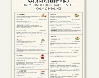 Vagus Nerve Reset Menu, Somatic Therapy Healing Worksheet (PDF)