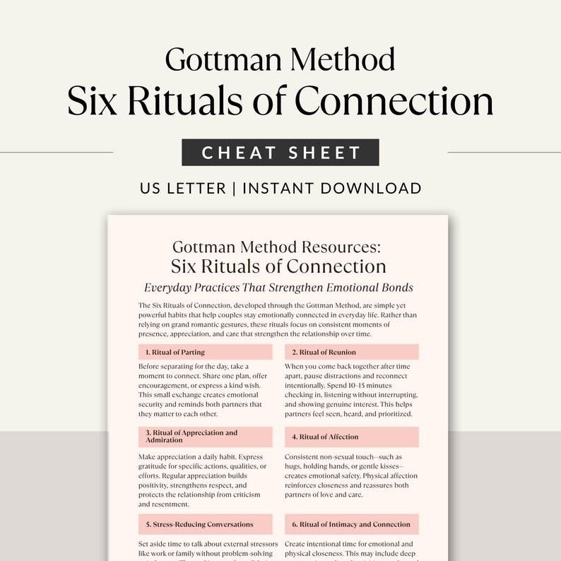 Gottman Method Six Rituals of Connection Cheat Sheet, Couples Therapy ...