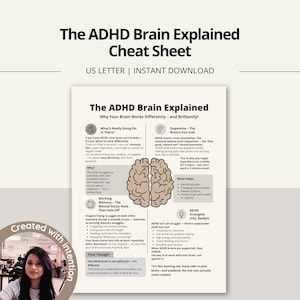 Motivation and dopamine printable cheat sheet for ADHD adults and students – brain hacks visual explained in simple steps