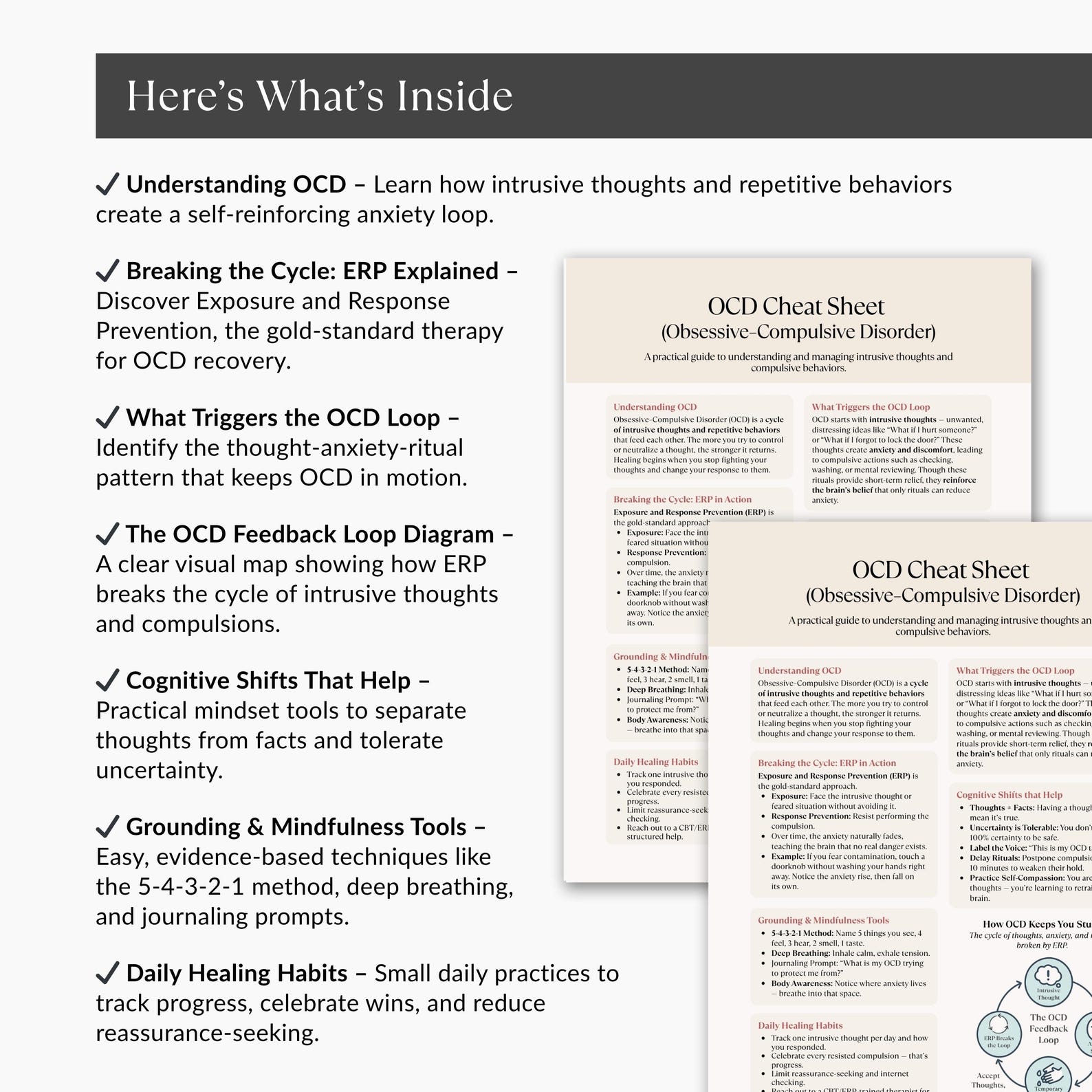 OCD Cheat Sheet, Obsessive Compulsive Disorder Worksheet, ERP Therapy ...