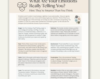 Emotions Awareness Cheat Sheet, Therapy Printable Worksheet (PDF)