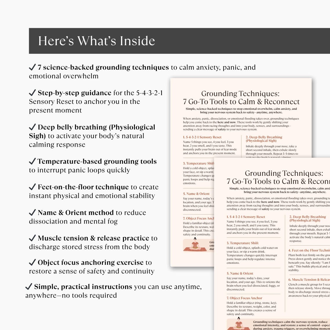 Grounding Techniques Cheat Sheet, Anxiety Calming Tools, Nervous System ...