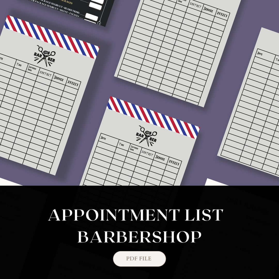 Appointment List Printable Appointment for Barbers Etsy