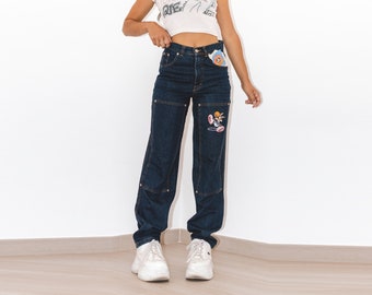 Vintage Space Jam Deadstock 90s High Rise Jeans - Denim recto - Ropa Looney Tunes - Jeans azules holgados - Ropa estilo Harajuku