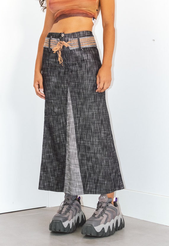 Vintage Long Denim Y2k Skirt - High Waisted Midi … - image 2