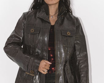 Y2k Zip up Vintage Leather High Neck Jacket in Brown - Etsy
