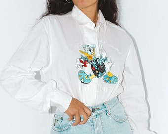 Vintage Luxury Disney Donald Cartoon Embroidered Shirt Blouse - Disney Vintage  - 90s clothing - Gift for her - Animal Print Blouse