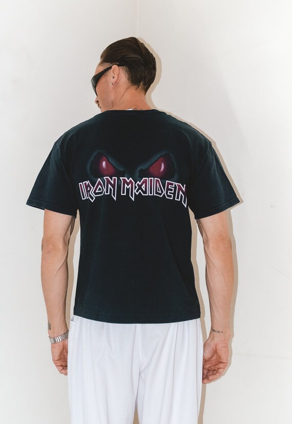 Vintage Y2k Navy blue faded cropped Iron maiden r… - image 2