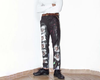 Vintage 90s Upcycled Wide Leg Trousers with Cartoon Characters  - Relaxed High Rise Casual Minimalist Trousers For Men