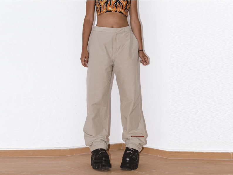 Prada Vintage Y2k Cargo Pants Wide Leg in Beige Gorpcore High Waisted Designer Pants Harajuku Utility Loose fit Pants Trousers Techwear image 1