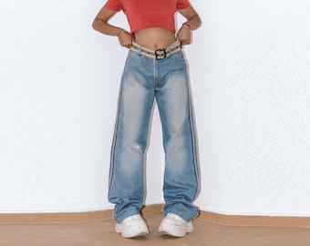 Vintage Plus Größe Entspannte Y2k Jeans mit weitem Bein in voller Länge - Baggy Fit Hip Hop Style Denim -Hose mit weitem Bein Lockere Jeans mit hoher Taille