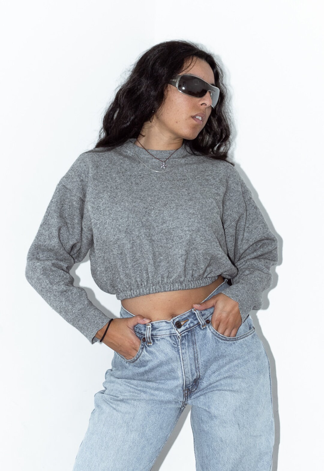 Upcycled Wool Crop Sweater in Grey Plain Crew Neck Jumper Etsy