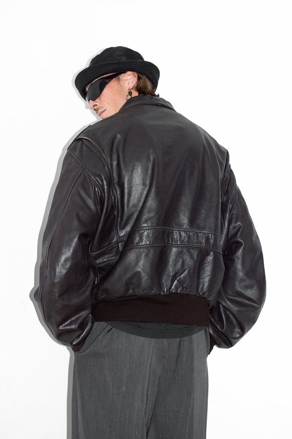 90s Oversize Genuine Leather Zip Trough Bomber Ja… - image 3