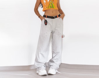 Deadstock 2000s Cargo Wide Leg Pants Vintage para mujeres - Ropa estética streetwear - Pantalones de paracaídas de tiro bajo con bolsillos - Gorpcore