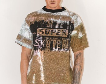 Collectible Rare Sample Super Skater all-over printed graphic tshirt - Skater Vintage Tee -  Skater Shirt - Skateboarding Tee