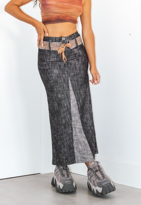 Vintage Long Denim Y2k Skirt - High Waisted Midi … - image 3