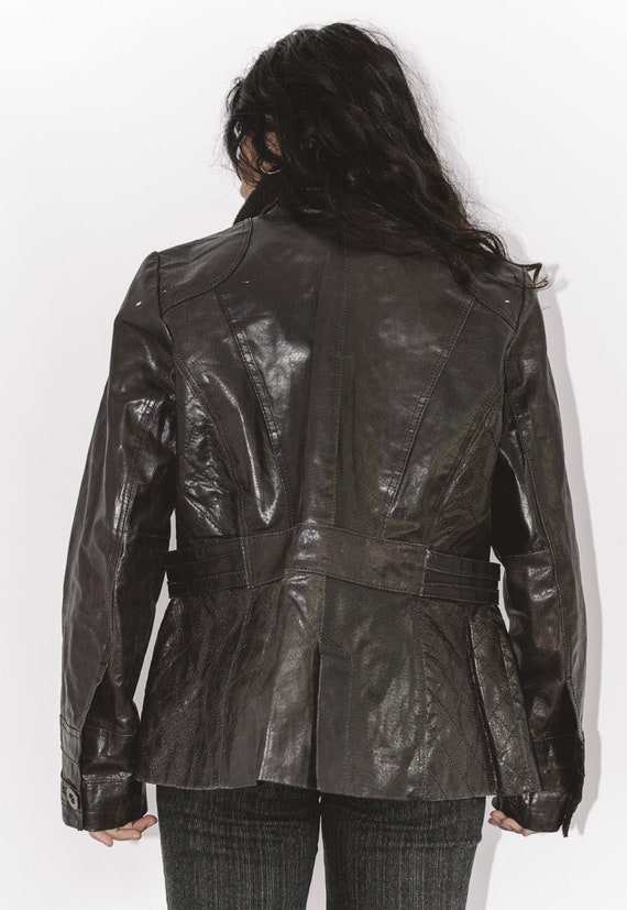 Y2k Zip up Vintage Leather High Neck Jacket in Brown - Etsy