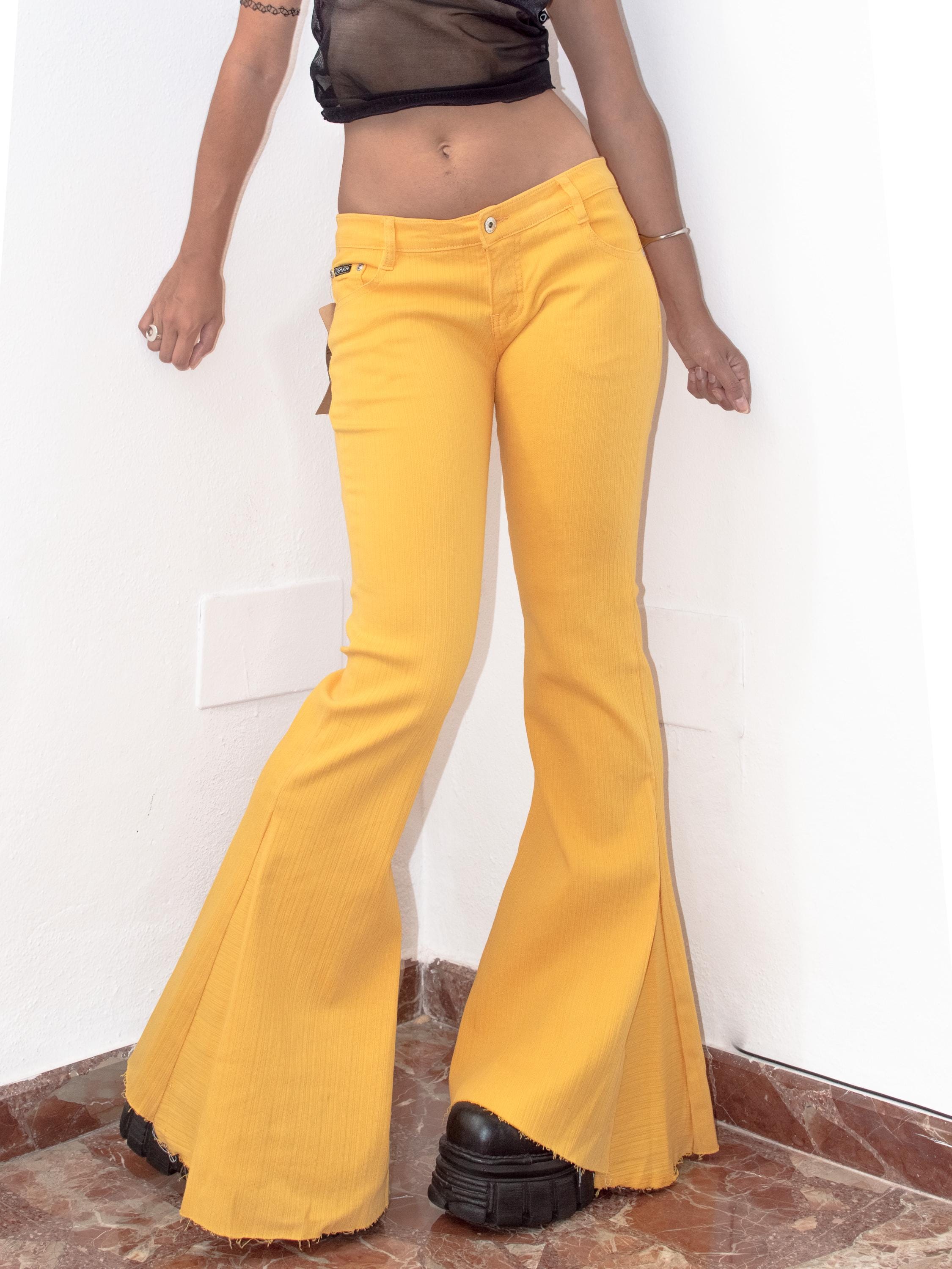 Yellow bottom jeans sale