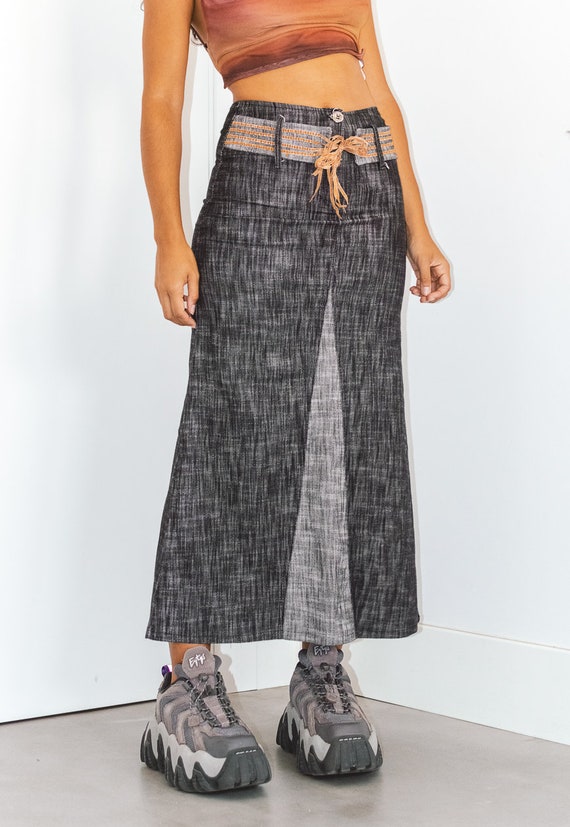 Vintage Long Denim Y2k Skirt - High Waisted Midi … - image 4