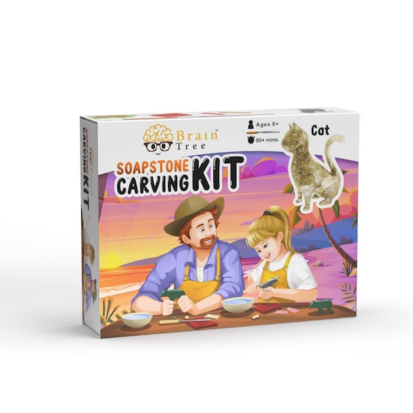 Cat Soapstone Carving Kit and Whittling, Carve Your Own Sculpture for Girls, Kids, Boys, Adults 8+ Years –Teen Gift - DIY Arts and Crafts