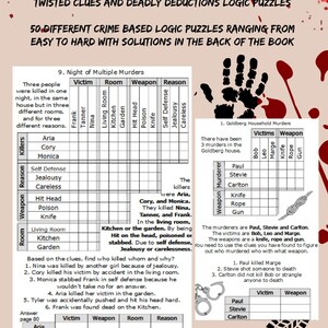 Puede incluir: Un libro de rompecabezas l&oacute;gicos con tem&aacute;tica de crimen titulado "Murderous Minds and Puzzling Crimes". La portada presenta una escena del crimen con pistas, incluyendo huellas de manos, huellas y una cinta de "Keep Out". El libro contiene 50 rompecabezas l&oacute;gicos.