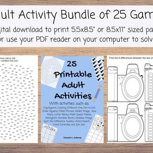 25 activités à imprimer pour adultes, jeux pour adultes, coloriage, point à point, image cachée, labyrinthes, faire la différence, sudoku, recherche de mots, brouillage des mots