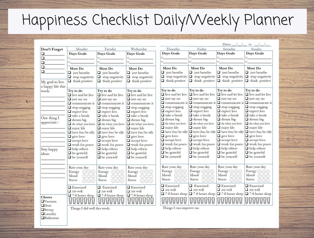 Instant Happiness Printable Planner With Checklists. Keep Track of Your ...