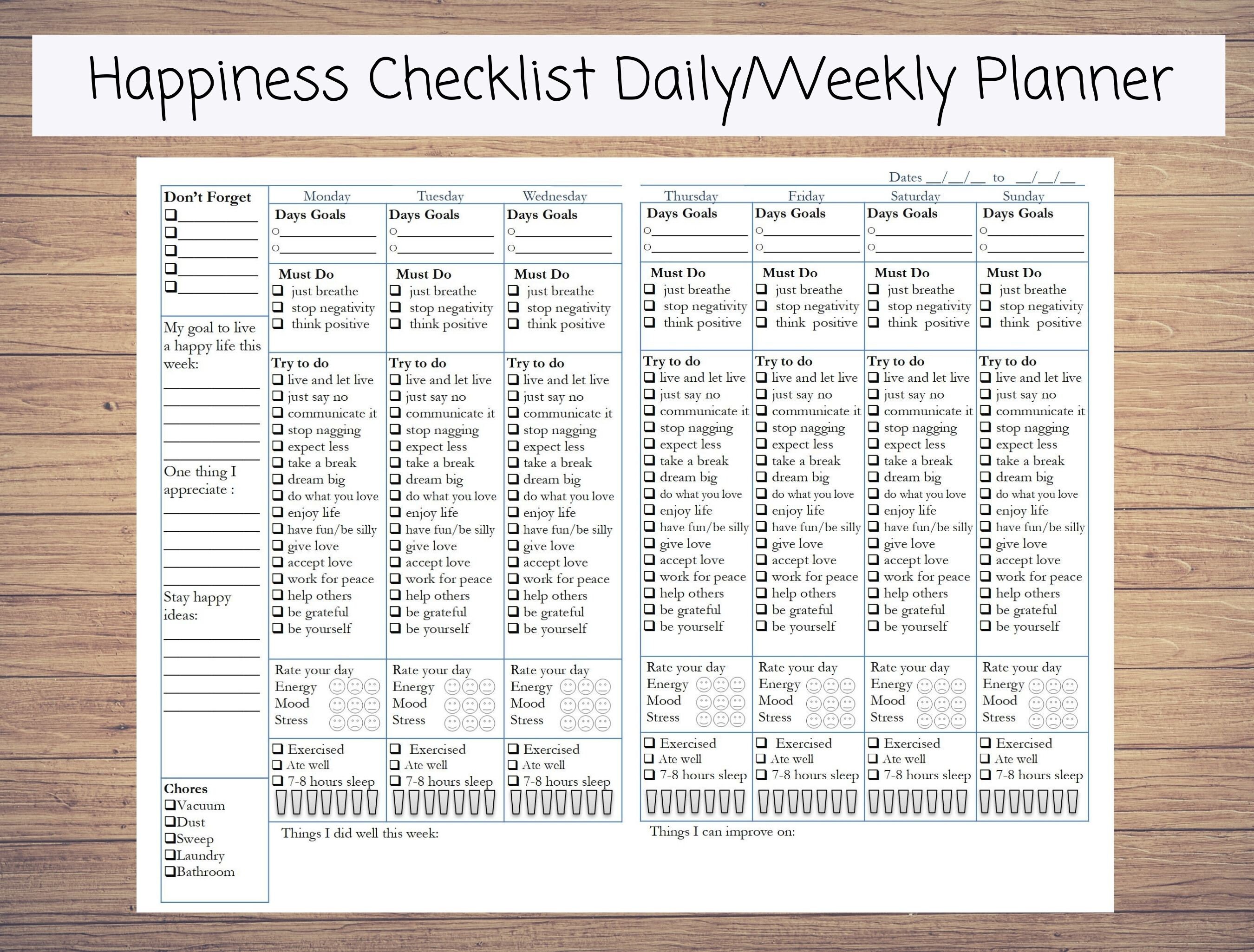 Instant Happiness Printable Planner With Checklists. Keep Track of Your ...