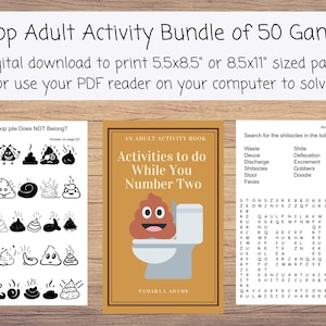 PDF Printable Activities to do while you number two adult activity pages, Poop Fun, Things to do While You Poo, Poop Emoji, Instant Poop fun