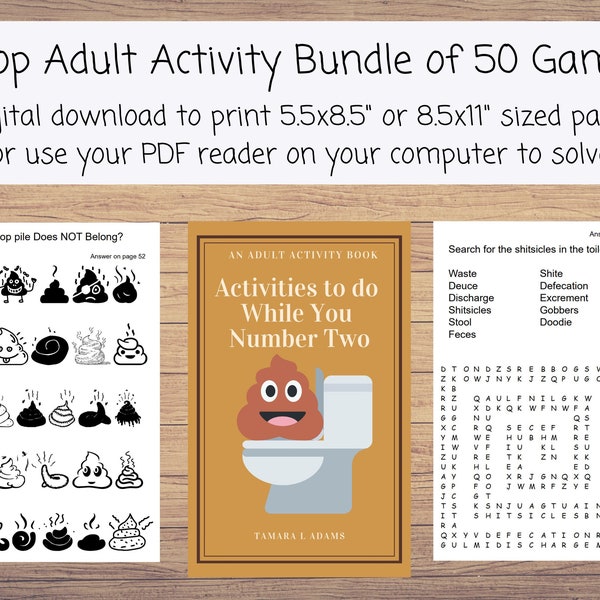 PDF Printable Activities to do while you number two adult activity pages, Poop Fun, Things to do While You Poo, Poop Emoji, Instant Poop fun