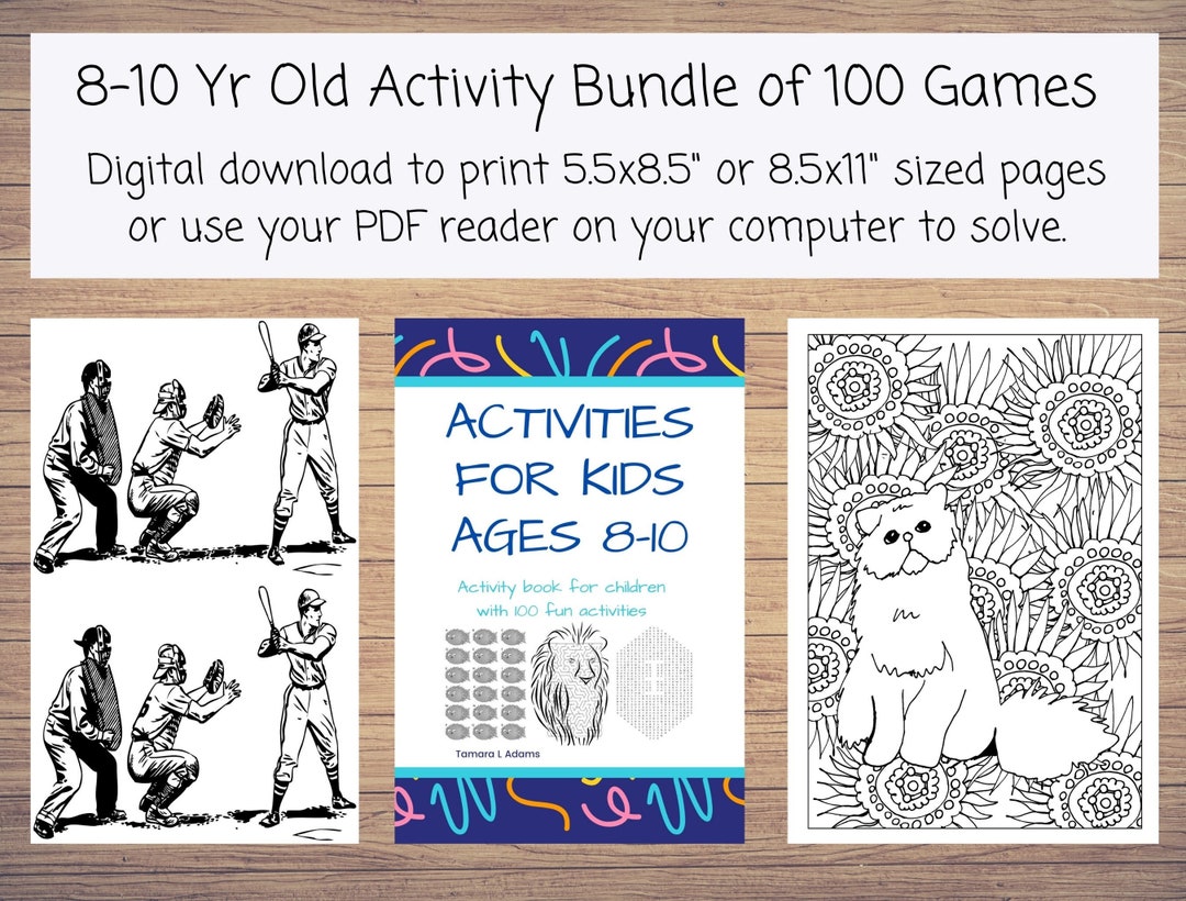 100 Activities in a PDF Printable for Kids Age 8-10: Coloring, Hidden ...