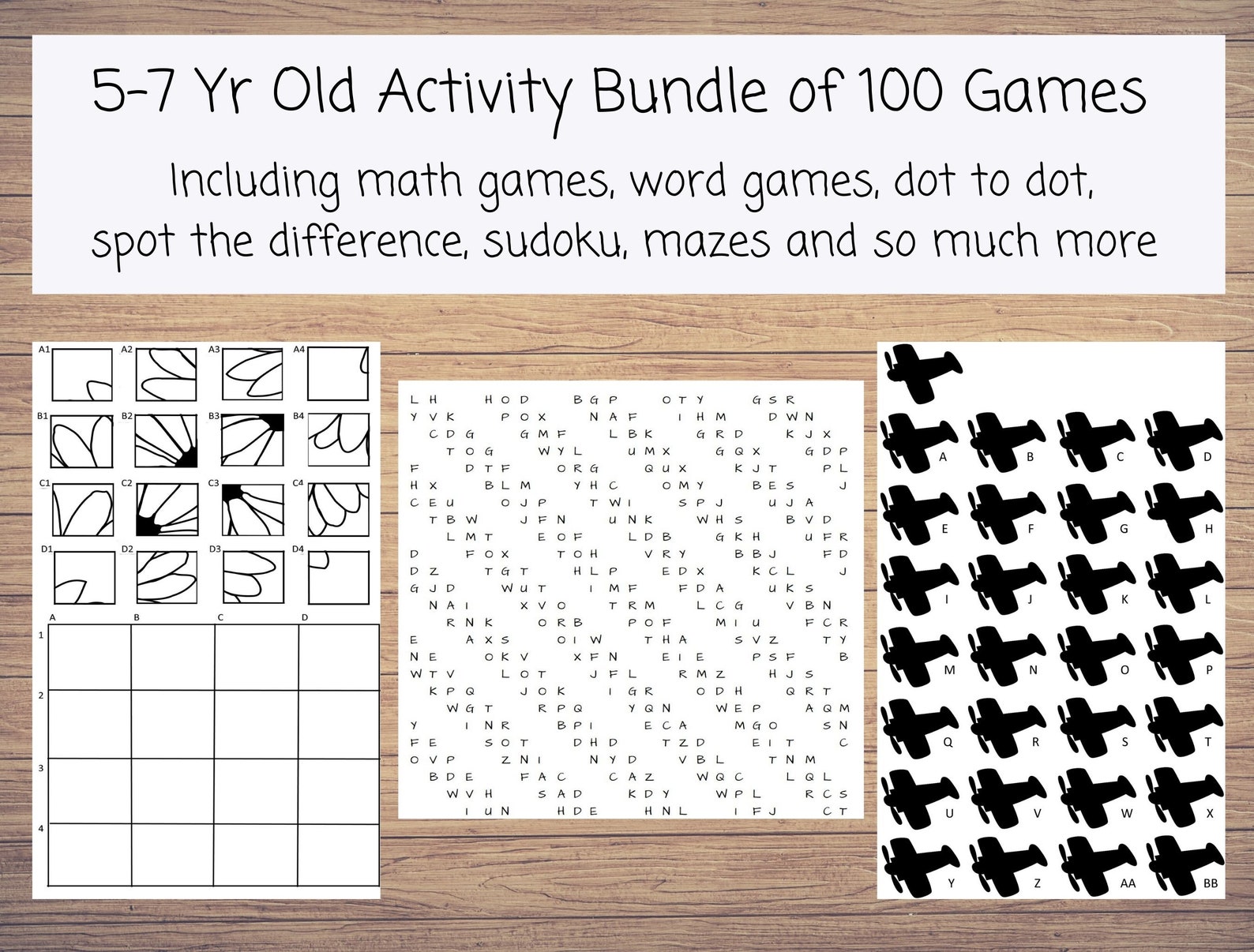 100 Printable Activities Kids Age 5-7: Coloring, Hidden Image, Math