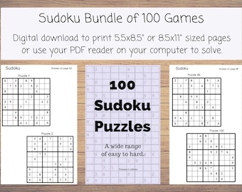 100 Sudokus imprimibles de fáciles a difíciles con clave de respuestas,  descarga digital instantánea para imprimir en casa, imprimir y
