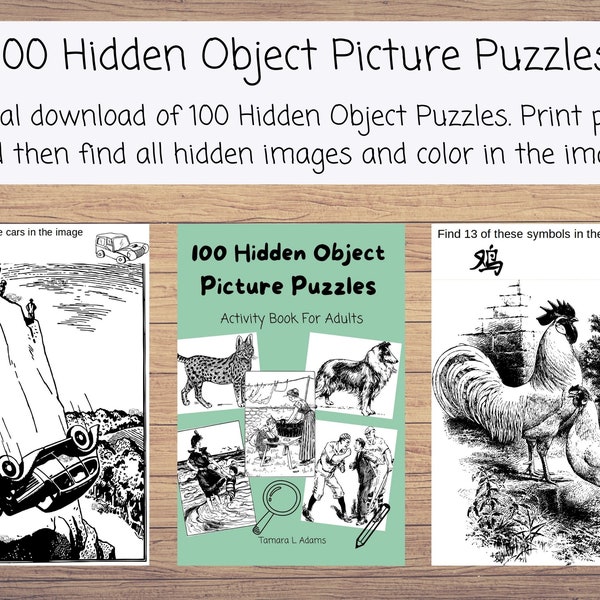 100 Hidden Object Picture Puzzles Activity Book for Adults and Teens. Variety of images that range from easy to hard for hours of fun!