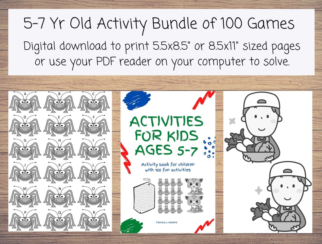 100 Printable Activities Kids Age 5-7: Coloring, Hidden Image, Math