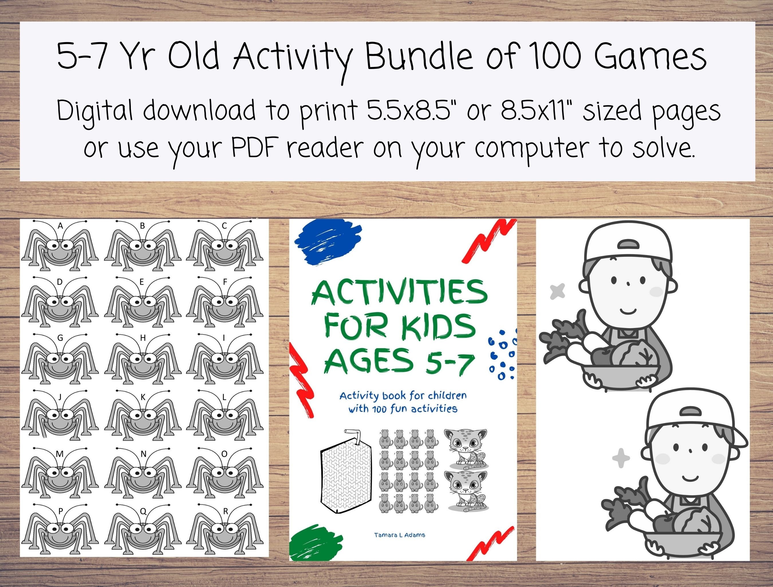 100 Printable Activities Kids Age 5-7: Coloring, Hidden Image, Math