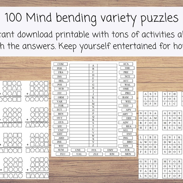 Mind bending variety puzzles with 100 different kinds of adult activities, logic games and brain teasers for adults and teenagers