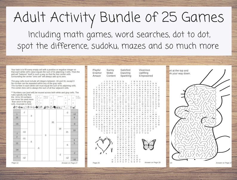 Adult Games, Math Games, Word Search, Dot to Dot, Spot the Difference, Sudoku, Mazes