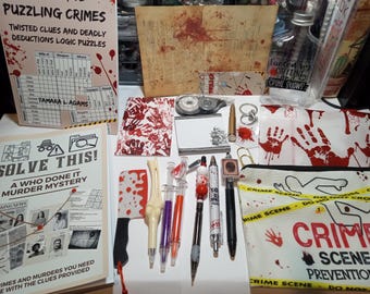 True Crime Logic and Solve the Crime Gift Box, Logic Puzzles Book, Who Done It Murder Mystery book, Gifts & Drinks to help Escape the Box