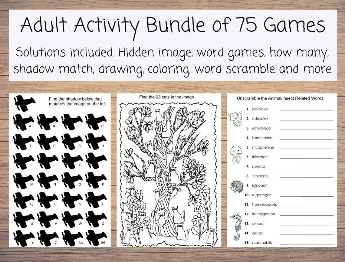 75 Printable Adult Activities Adult Games: Coloring Spot - Etsy